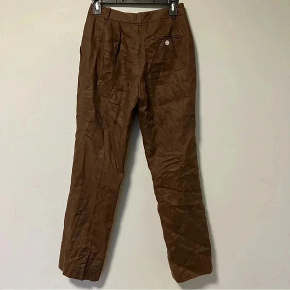 NWT Lauren Ralph Lauren petite brown  100% linen pants - Picture 3 of 5